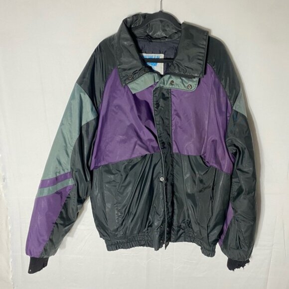 Vintage Ice Man Black Grey Purple Bomber Style Winter Coat Ski Jacket XXL - Picture 1 of 16